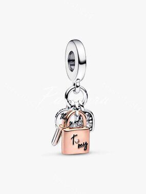 Pandora Two-tone Key, Padlock & Heart Triple Dangle Charm